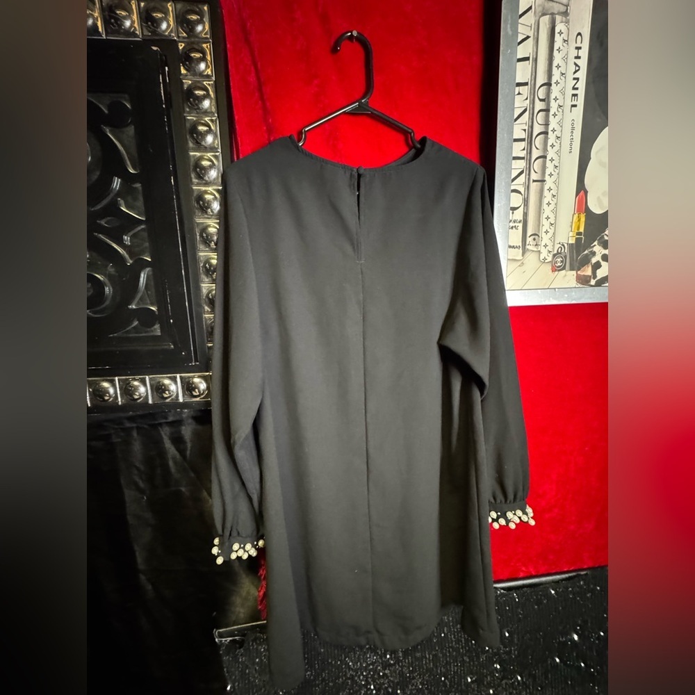 H & M Elegant Black Dress with Pearl Accents